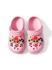 THE POWERPUFF GIRLS X SHEIN 可愛卡通兒童洞洞鞋，透氣快乾、輕便耐穿，適合室內外穿著的拖鞋涼鞋 - 粉色 - 查看 7