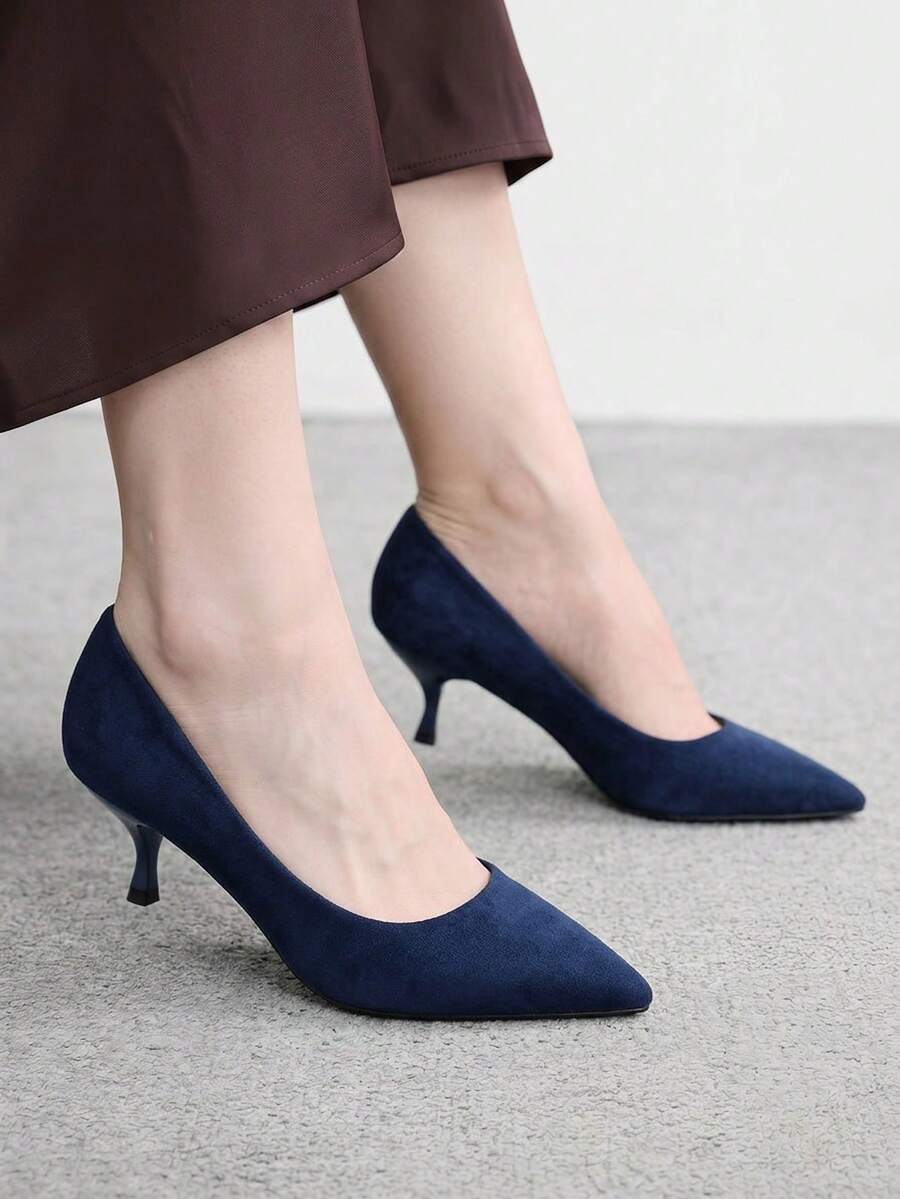 CUCCOO BIZCHIC 女款純色尖頭優雅通勤時尚高跟鞋 - 藍色 - 查看 1