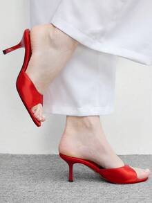 CUCCOO BIZCHIC 女款經典舒適百搭優雅度假休閒穆勒高跟涼鞋 - 紅1色丁 - 查看 4