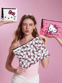 HELLO KITTY AND FRIENDS | SHEIN 可愛貓咪印花化妝包套組，多尺寸與大容量，適用於化妝品/小物品/電子產品，可單獨購買或套組，附拉鍊 - 粉黑白 - 查看 2