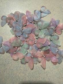 50/100pcs Handmade Fabric Butterfly Shaped Decoration Mini Fabric Butterfly, Suitable For DIY Hair Accessories, Jewelry Accessories, Exquisite Butterfly Decoration Props, Default Single-Layer Without Diamonds, B Type With Diamonds - Multicolor - View 5
