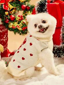 PETSIN 1pc Apricot Knitted Turtleneck Sweater With Cute Christmas Candy Cane & Heart Pattern, For Cats & Dogs - Multicolor - View 6