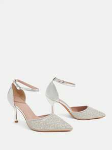 CUCCOO TILAWA Summer Ladies Elegant Luxury Rhinestone Hollow Sandals Shopping Party Commuter Office Fashion Pointed High Heels - Silver - View 10