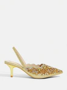 CUCCOO TILAWA Women's Fashion Electroplating And Glass Rhinestone Pointed Women's High-Heeled Shoes, Suitable For Going Out, Banquets, Parties And Other Activities Fall Shoes - Gold - View 4
