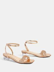 CUCCOO TILAWA Women's Fashion Crystal Glass Rhinestone Decorated High Heel Sandals For Outdoor Events And Parties, Spring Shoes, Spring Break Easter Prom Heels - Champagne gold - View 10