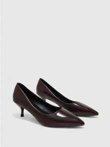 CUCCOO BIZCHIC 女款尖頭優雅高跟單鞋，細跟低鞋口，舒適通勤，百搭職場專業鞋 - 咖啡棕 - 查看 6