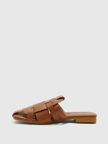 CUCCOO BIZCHIC Women's Shoes, Brown, Woven Upper, Thick Heel, Low Heel Sandals, Suitable For Commuting Office Wear - Brown - View 9
