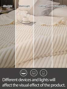 Cirelle Ultra Soft Plush Faux Fur Throw Blanket, Cream White Textured Wave Ribbed Fleece Blanket, Warm Cozy Decorative Blanket Throw For Couch, Sofa, Bed, Bedroom Decor - Beige - View 10