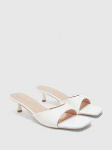 CUCCOO BIZCHIC Women Shoes Spring And Summer New Beige One-Piece Open-Toed Women's High-Heeled Sandals Slippers Simple, Fashionable And Comfortable Versatile Commute - PU white - View 6