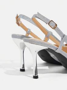 CUCCOO TILAWA Women's Fashion Rhinestone Decor High Heel Party Shoes Spring Shoes Spring Break Easter Prom Heels For Christmas Valentine's Day - Silver - View 5