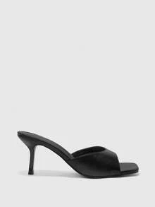 CUCCOO BIZCHIC Women's Black Square Toe Stiletto With Casual Versatile High-Heeled Sandals, Fashionable And Simple Versatile Commuting, Suitable For Daily Wear, Dating - Black 2 fine lines - View 2