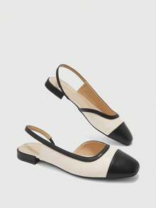 CUCCOO BIZCHIC Women Shoes Small Square Toe Thick Heel Flat Bottom Beige Building Color Comfortable And Simple Commuting Women's Flat Sole Shoes Slingback Shoes - Beige 98 #~ - View 7