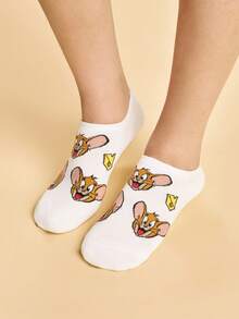 TOM & JERRY X SHEIN 趣味女款船襪 4雙裝 - 混色 - 查看 9