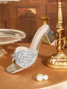 CUCCOO TILAWA Women's Fashion Crystal Glass Rhinestone Embellished High-Heeled Sandals For Outdoor Events And Parties - Silver - View 7
