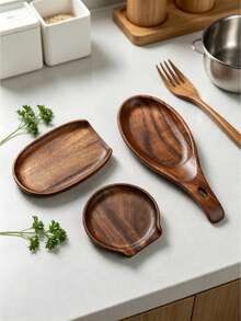 1pc Rosewood Spoon Rest For Kitchen Countertop Heat Resistant Utensil Holder Rack For Spatula Ladle Cooking Tools Home Decor Scandinavian Style Must Haves Christmas Stocking Stuffers Gift Idea - Brown - View 3