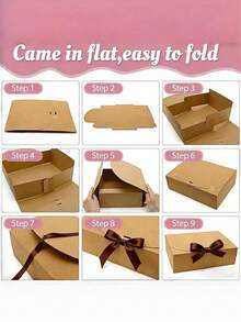10 Pcs Brown Gift Box Set With Lid Ribbon For Bridesmaid Wedding Birthday Party Valentine Favor Must Have Packaging Supply - Khaki - View 5
