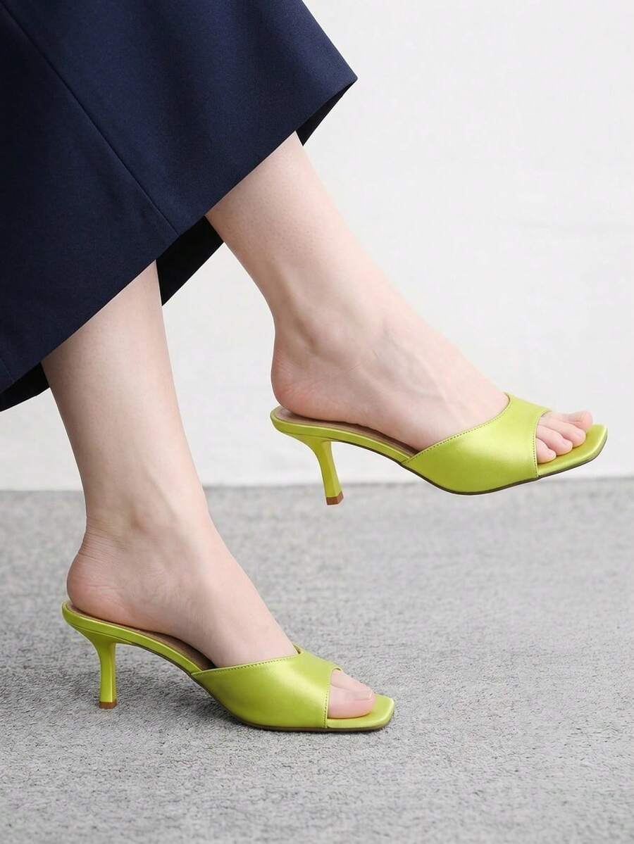 CUCCOO BIZCHIC 女款經典舒適百搭優雅度假休閒穆勒高跟涼鞋 - 淡綠2色丁 - 查看 1