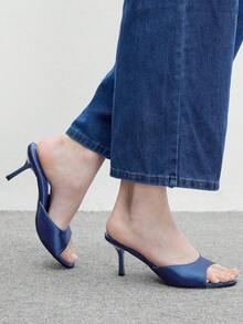 CUCCOO BIZCHIC 女款經典舒適百搭優雅度假休閒穆勒高跟涼鞋 - 藏藍1色丁 - 查看 3