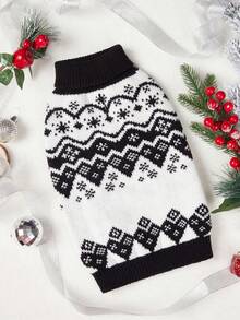 PETSIN 1pc Christmas Pet Cat Dog Universal Green Diamond Grid Elk Snowflake Cute Pattern Jacquard Knitted Elastic Comfortable Dog Christmas Sweater - Multicolor - View 2