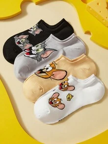 TOM & JERRY X SHEIN 趣味女款船襪 4雙裝 - 混色 - 查看 5
