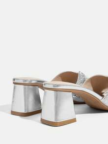 CUCCOO TILAWA Women's Fashion Crystal Glass Rhinestone Embellished High-Heeled Sandals For Outdoor Events And Parties - Silver - View 4