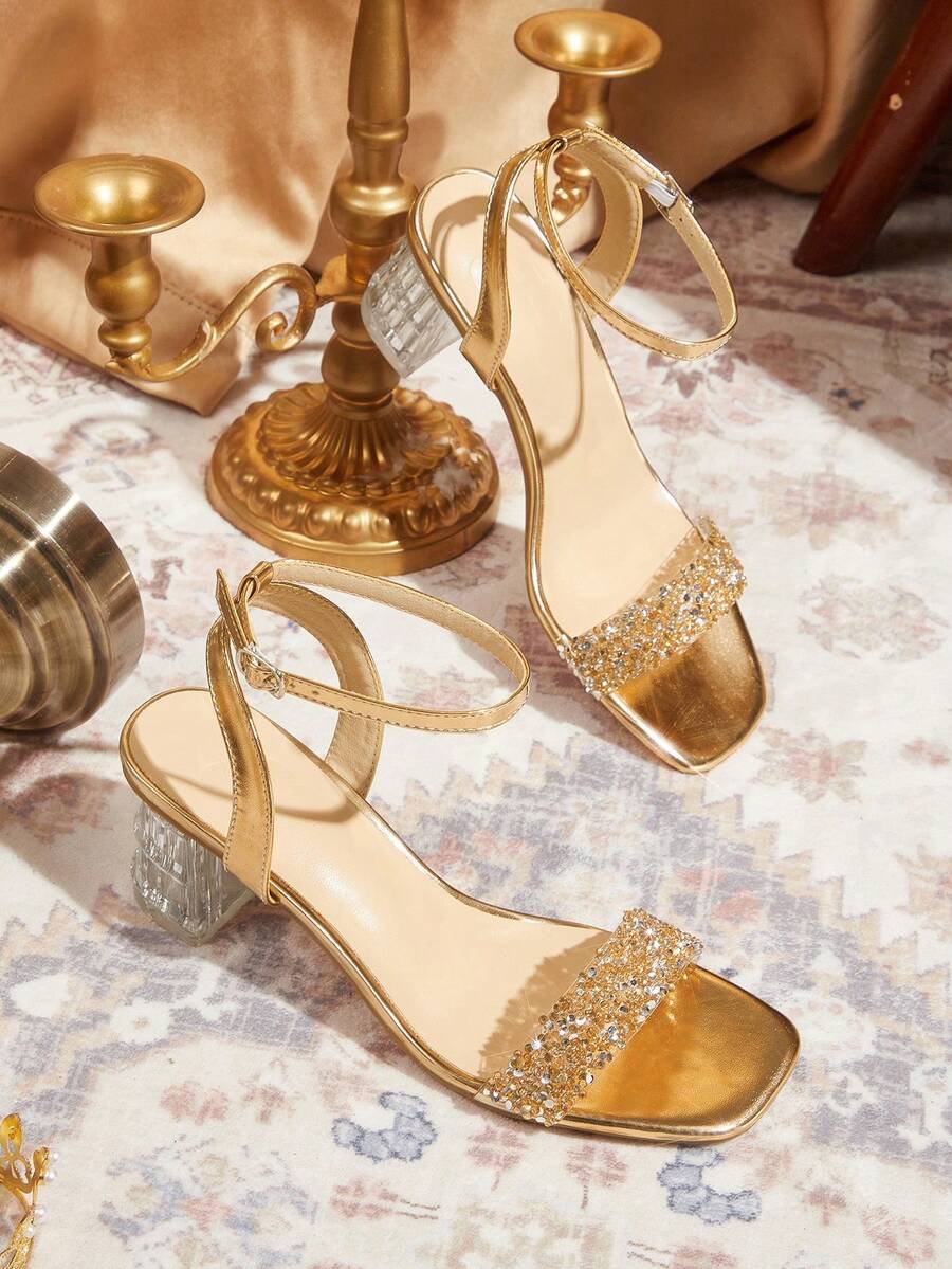 CUCCOO TILAWA Women's Fashion Crystal Glass Rhinestone Embellished High-Heeled Sandals Are Perfect For Outdoor Events And Parties - Champagne - View 1