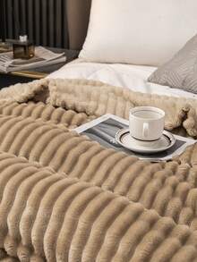 Cirelle Cozy Striped Fuzzy Plush Blanket, Soft Fluffy Rabbit Fur Texture Bed Throw, Warm Thick Wave Ribbed Blanket For Sofa Couch Bed, Home Decor Bedspread For All Seasons, Gift For Bedroom Living Room - Camel - View 10
