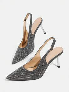 CUCCOO TILAWA Women's Fashion Rhinestone Decor High Heel Party Shoes Spring Shoes Spring Break Easter Prom Heels For Christmas Valentine's Day - Black - View 6