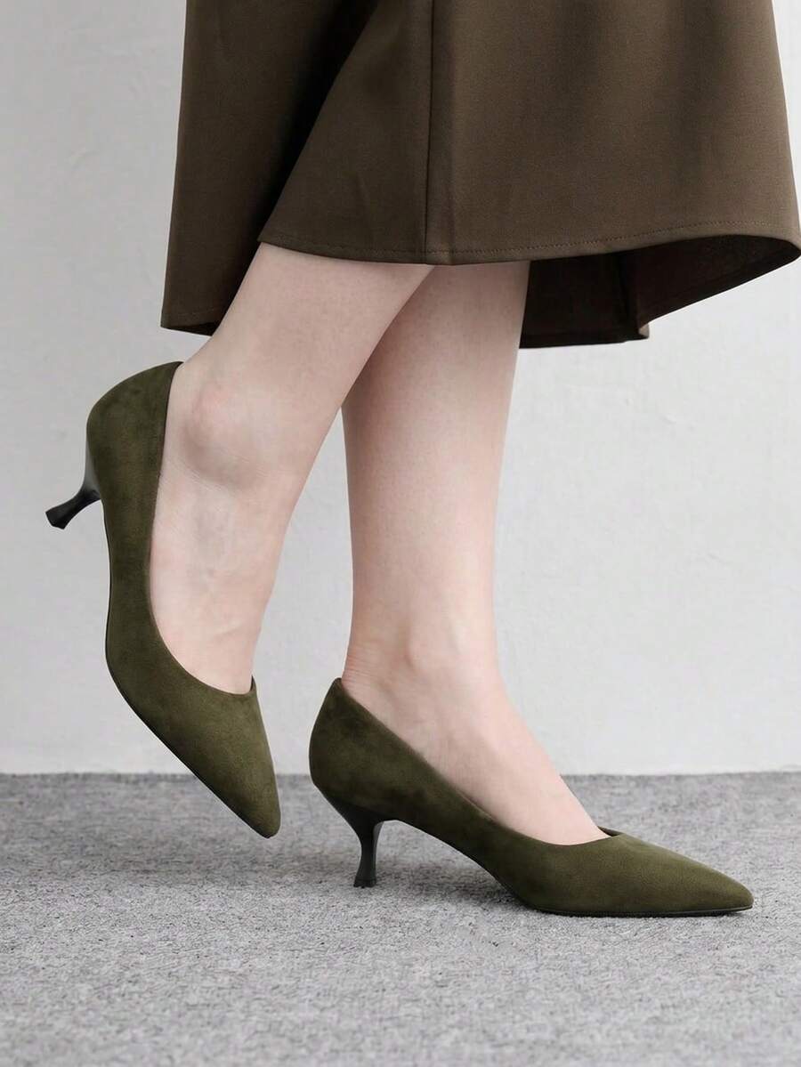 CUCCOO BIZCHIC 女款純色尖頭優雅通勤時尚高跟鞋 - 綠色 - 查看 1