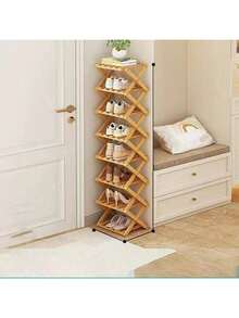 Zazumi 1pc Bamboo No-Installation Folding Shoe Rack, Suitable For Dining Room, Entryway, Bedroom, Living Room - Multicolor - View 5