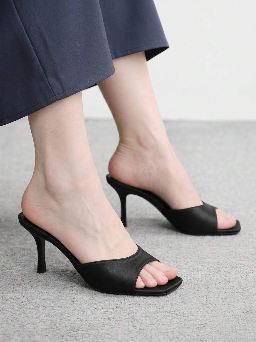 CUCCOO BIZCHIC 女款經典舒適百搭優雅度假休閒穆勒高跟涼鞋 - 黑2色丁 - 查看 1