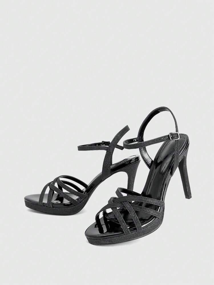 CUCCOO LuxiPop Ladies Summer Sparkling Ribbons Round Toe Stiletto Platform Sexy Luxury Ladies High Heel Sandals Fashion Party Carnival Music Festival Nightclub - Black 1 - View 6