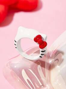 HELLO KITTY AND FRIENDS | SHEIN 時尚可愛白色滴油鋅合金戒指，禮物，節日 - 彩色 - 查看 8