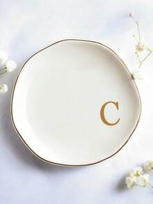 Cirelle 陶瓷白色字母戒指碟 / 首飾托盤，可客製化 A–Z 字母圖案 – 送給女性、女友或姊妹的禮物 - 彩色 - 查看 18