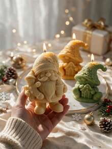 Christmas Gnome Hold Gingerbread Man Candle Mold Christmas Tree Gnomes Silicone Mould Soy Wax Concrete Soap Resin Casting Mold Festive Decor - various - View 4
