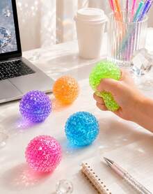 Hape 1pc Green Diamond Texture Squishy Stress Relief Ball, 6cm Spiky Orb Squeeze Ball With TPR Shell, Maltose & Sequin Filling, Slow Rebound Hand Pressure Release Portable Desk Accessory - Multicolor - View 2