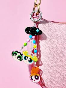 THE POWERPUFF GIRLS X SHEIN 時尚鑰匙圈 精緻包包吊飾 鏡面掛飾 紀念品 收藏品 適合禮物、錢包、書包、背包、汽車配件 - 彩色 - 查看 2