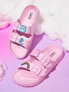 SHEIN X Care Bears 卡通女款拖鞋，透氣快乾，輕量耐用 EVA 材質，適合男孩室內外穿著，浴室使用 - 西瓜粉 - 查看 1