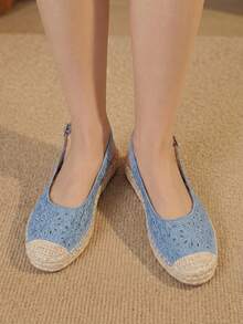 Styleloop Women's Flat Bottom Round Toe Electric Embroidery Flower Hollow Hemp Rope Beach Leisure Holiday Sandals, A Must For Travel, Holiday Wear, Summer Wear - Baby Blue - View 9