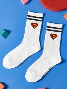 SUPERMAN X SHEIN 1 Pair Of Striped Tube Socks - White - View 2