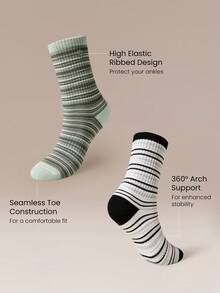 GLOWMODE 3-Pack Cotton Blend Stripe Crew Socks With Logo Embroidery & Arch Support & Seamless Toe Hiking Camping Daily Active Wear - Multicolor - View 3