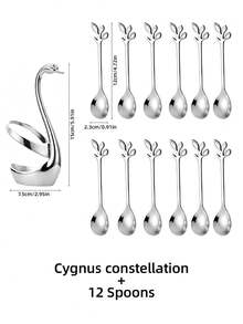 1 Set Of Swan-Shaped Tableware, Including 6/12 Fruit Spoons, Stainless Steel Dessert Spoons And Coffee Spoons, Equipped With A Swan-Shaped Storage Base. Easy To Clean, Durable With A Comfortable Grip, Suitable For Kitchens, Hotels And Cafes. - Silver - View 11