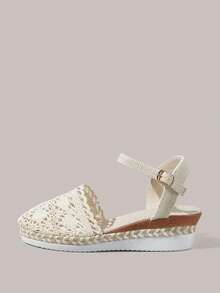 Styleloop Zapatos de plataforma y cuña sin cordones para mujer, punta puntiaguda con decoración de hebilla, adecuados para la temporada de vacaciones, primavera/verano - Malla blanca - Ver 3