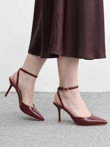 CUCCOO BIZCHIC Women's Fashion Burgundy Ankle Strap Pointed Toe Stiletto High Heel Pumps For Commute, Date, Party, Wedding, Vacation - Burgundy 1 - View 5