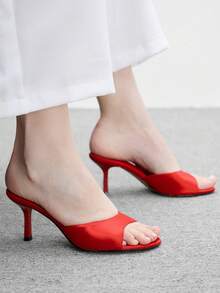 CUCCOO BIZCHIC 女款經典舒適百搭優雅度假休閒穆勒高跟涼鞋 - 紅1色丁 - 查看 5