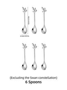 1 Set Of Swan-Shaped Tableware, Including 6/12 Fruit Spoons, Stainless Steel Dessert Spoons And Coffee Spoons, Equipped With A Swan-Shaped Storage Base. Easy To Clean, Durable With A Comfortable Grip, Suitable For Kitchens, Hotels And Cafes. - Silver - View 12