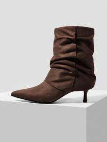 MOTF POINTED TOE SIDE ZIPPER MID-CALF BOOTS FOR CHRISTMAS SPRING SHOES - shallow khaki - View 2