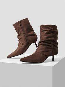 MOTF POINTED TOE SIDE ZIPPER MID-CALF BOOTS FOR CHRISTMAS SPRING SHOES - shallow khaki - View 4