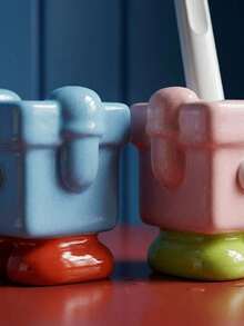 Joivida 1pc Character Shape Toothbrush Holder With Rounded Rectangular Design And Raised Facial Details For Modern Bathroom Countertop Organization Featuring Colorful Pastel Aesthetic Storage Solution For Stylish Home Users - Multicolor - View 5