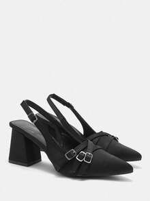 CUCCOO CURVES Plus Size Women's Fashion Black Classic Comfortable Pointed Toe Wide Version High Heel Low Vamp Shoes - Black 5 - View 1